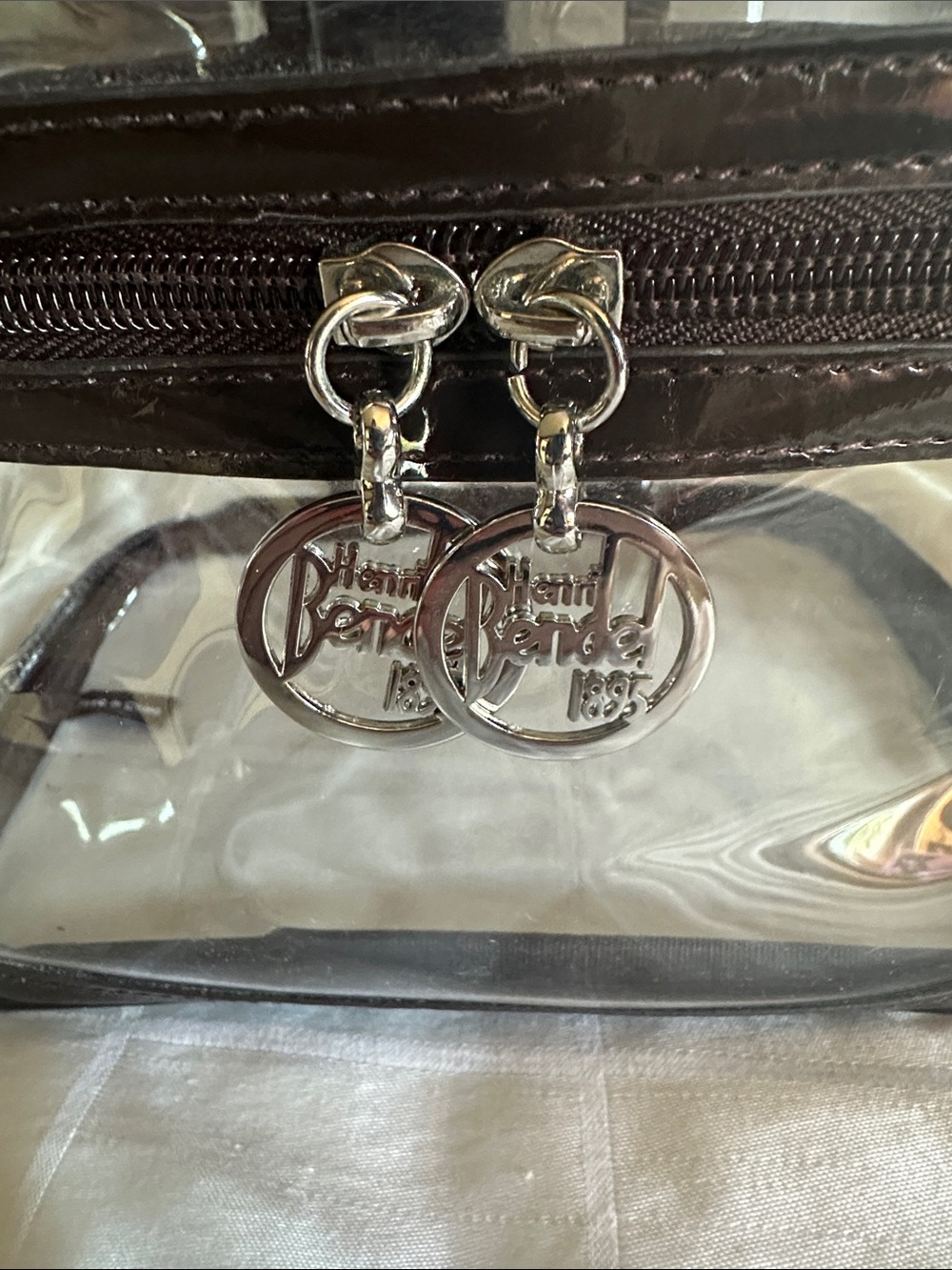 Henri Bendel Clear Cosmetic Train Case with Brown Trim + Brown Polka Dot Pouch - Picture 2 of 10
